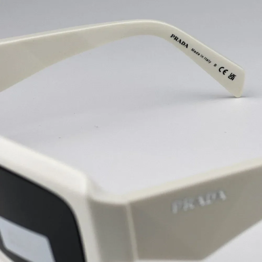 SALE! NEW Prada PR27ZS 17K08Z Talc White Dark Grey Unisex Rectangle Sunglasses